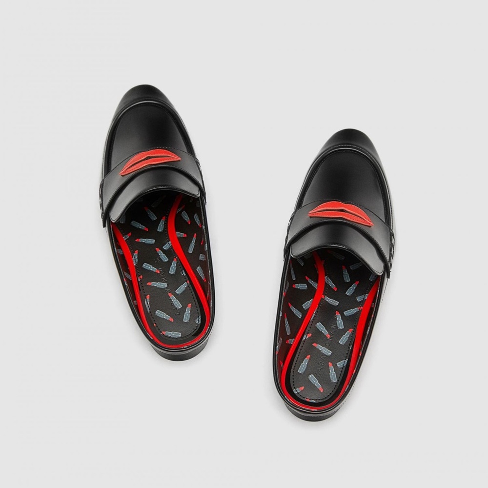 Zara black mule loafers with red lips - Picture 3 of 3